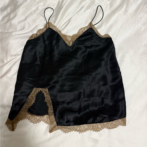 Cami NYC Black and Tan Lace Trim Camisole Top Size M Medium worn once